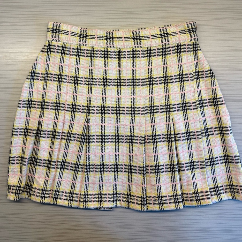 Free People Honey Pleated Plaid 
Skirt In Retro Sunshine
Combo pink yellow cream